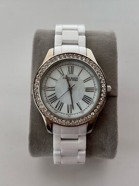 Anne Klein White and Silver White Ceramic Crystal Bezel Watch - (Needs Battery)